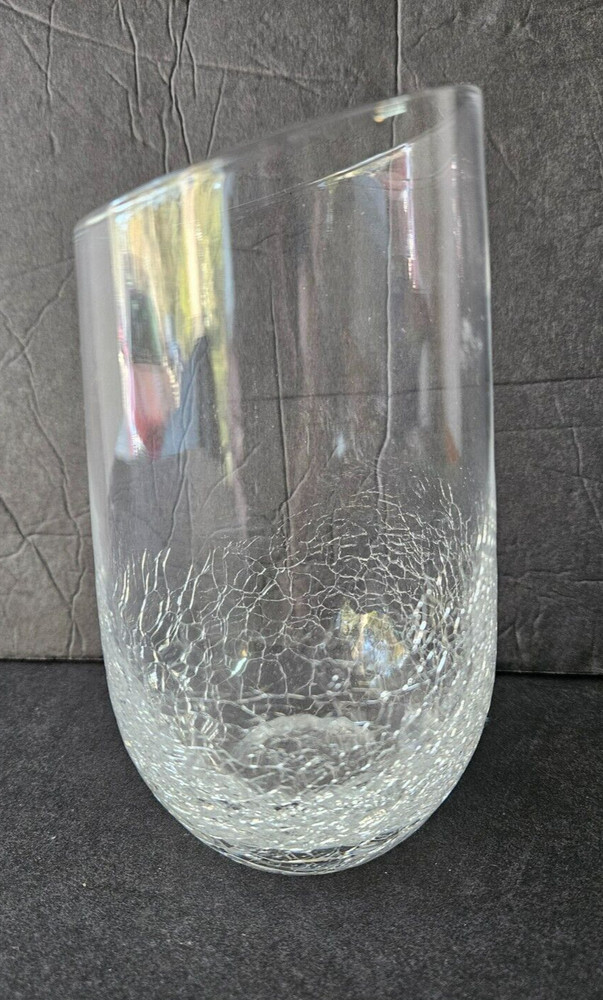 Pier 1 CRACKLE Slanted Angled RIM Glass Stemless Wine Glass 5 3/4 » Tall