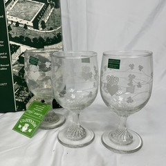 New 6 Eamon Glass Etched Claddagh Shamrocks Twist Stem Wine Goblet Glasses Ire