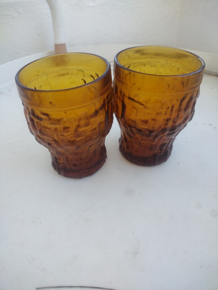 2, Deep Amber Imperial Juice Glasses, 1966-1975 Vintage. 3 3/4 Inch Tall
