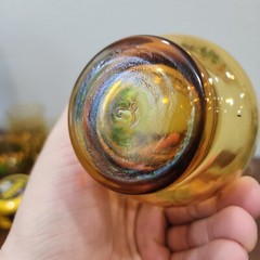 Vintage Libbey Drinking Glasses Smoke Amber with Yellow Tulips Floral Set of 2