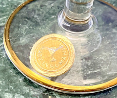 6 Crystal Cordial Glasses Gold Cut Leaf Design with Paper Labels Made in Romania
