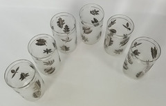Vintage MCM Silver Leaf Frosted 6 pc Drinking Glass Set by Libbey Leaves Foliage