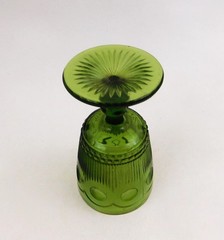 Bartlett Collins Green St Genevieve Pressed Glass Goblet  Cane and Bullseye  MCM