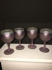 Vtge Frosted Hebron Glass Drip Purple Pedestal Hand Painted Wine/Cordial Set-4