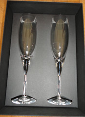 New Orrefors INTERMEZZO BLACK Hand Blown Champagne Flute Flutes Pair / 6263001