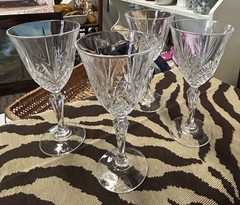 4 Cristal De Flandre Salzburg Wine Glasses Set Crystal Clear Stemware France Lot