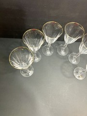 Mikasa Allegro Gold Wine Glasses Set 6 Crystal Gold Rim Goblets 7.5” EUC