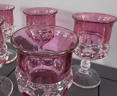 Set of 6 Kings Crown Cranberry Flashed Glass Water Goblets 5.75 Inches Tall