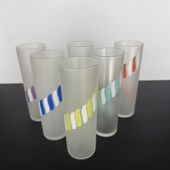 Set of 6 Vintage MCM Libbey Frosted Glass Candy Stripe Highball Glasses Rainbow