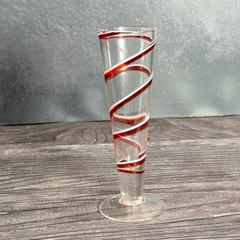 Red and White Swirl Art Glass Cordial Tapered Liqueur Glass
