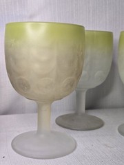 Satin Frosted Yellow RIM Glass Goblet Thumbprint Bartlett Collins Schooner Set 3