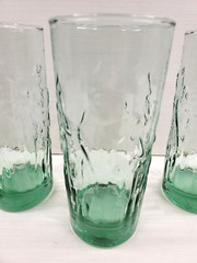 (5) Libbey Iris Spanish Green Tumblers Set Flower Embossed Textured Glasses Lot