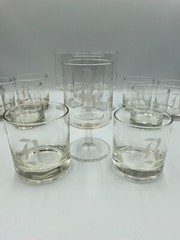 Etched Old English-Style «R» Monogramed Glasses. Lot of 12.