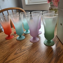 Set 8 Blendo Multicolor Cocktail / Parfait Stemmed Glasses Pink GREEN Turquoise