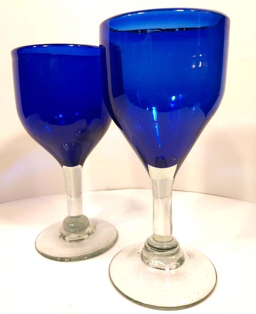 Hand Blown Thick Glass Cobalt Wine Goblet Beautiful Deep Rich Color – Clear Stem
