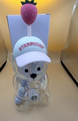 Authentic Starbucks Bearista Bear Glass Pink Drink Strawberry Cup 20 oz.