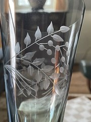 4 Lenox Crystal Etchings Smoky Green Water Or Ice Tea Glasses – Very Pretty!