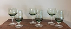 3 Ice Tea Glasses and 3 Water Goblets Coronation Light Green Clear Stem SASAKI
