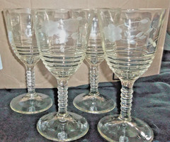 4 VTG 3005-10 LIBBEY ROCK SHARPE CLEAR FLORAL ETCHED WATER GOBLET WINE GLASSES