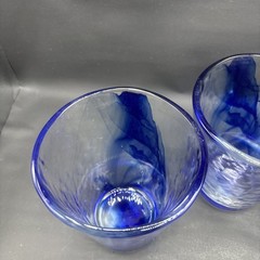 3 Bormioli Rocco Blue Swirl Double Old Fashioned Glasses ~ Retired ~ Ex Cond