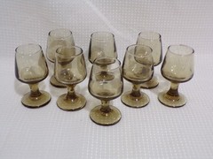 Libbey Tawny Accent Smoke Brown Set of 8 Danity Drinking Glasses Stemmed 2oz