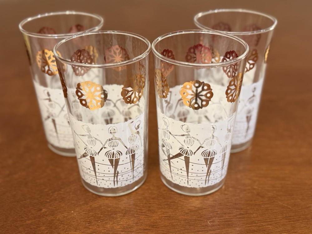 Vintage MCM Anchor Hocking «Enchanted Happy Time» Ballerina Glasses Set Of 4