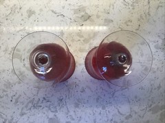 Ruby Red & Clear Swirl Stem Bell Shaped Water/Iced Tea Glasses Set of Two 16 oz