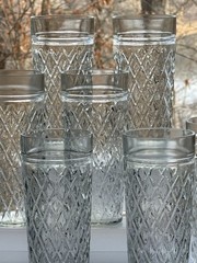 6 Vintage XL Quilted Diamond Cut Ice Tea Tumblers, Anchor Hocking 7.5” Glasses