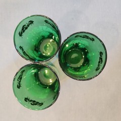 Green Vtg Juice Glass Anchor Hocking Grape Vine White Gold Set Of 3