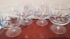 Ajka Csopak Cut Lead Crystal Brandy Snifters Set of 4 EUC 4.5″ Hungary