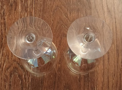 Vtg lot Optic Luster Iridescent Stem Wine Glass set of 2 Goblets Curved Lip 6.5″