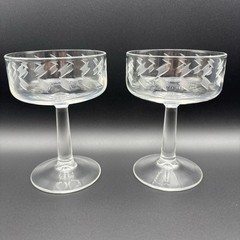 Crystal Clear Cut Glass Champagne Sherbet Footed Stem 4-1/2” Tall Lot Of 2