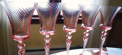 Vtg Set 5 TIFFIN FRANCISCAN Water Goblet Glasses PINK SWIRL OPTIC 8.75″ 15022