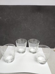 4 Noritake Sasaki Bamboo Crystal Glasses Rocks Tumblers Etched Tiki MCM 3.25”