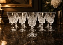 Elegant Paneled Pressed Glass Wine Goblets Set of 11 Pristine Never Used