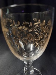 Vintage Mid Century Gold Etched Floral Wine Goblets – Set of Three