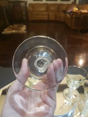 (5) wine glasses Antique Glass Crystal Murano? clear frosted square stem leaves