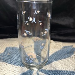 Anchor Hocking Floral Drinking Glass 1989 AHC Peach Orange Pink Blue Leaves 6”