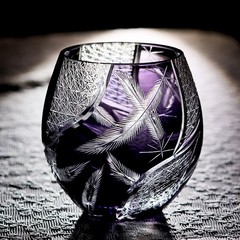 Feather Design Hand Cut Clear Lead-free Crystal Glass 12oz Purple Whiskey Glass