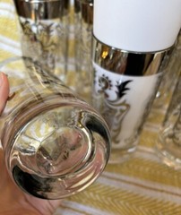 (7) Vintage Kimiko MCM Silver Knight Crest Highball Glass Set Of 7 Bar Water