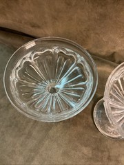 1930S Tall Sherbet/Champagne Stem Pair Flower Petals Design Bowl Clear Glass
