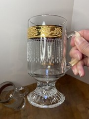 2 Culver Tyrol STARLYTE Pedestal Mugs w/Ornate 22K Gold Bands Ribbed Icicle Rare