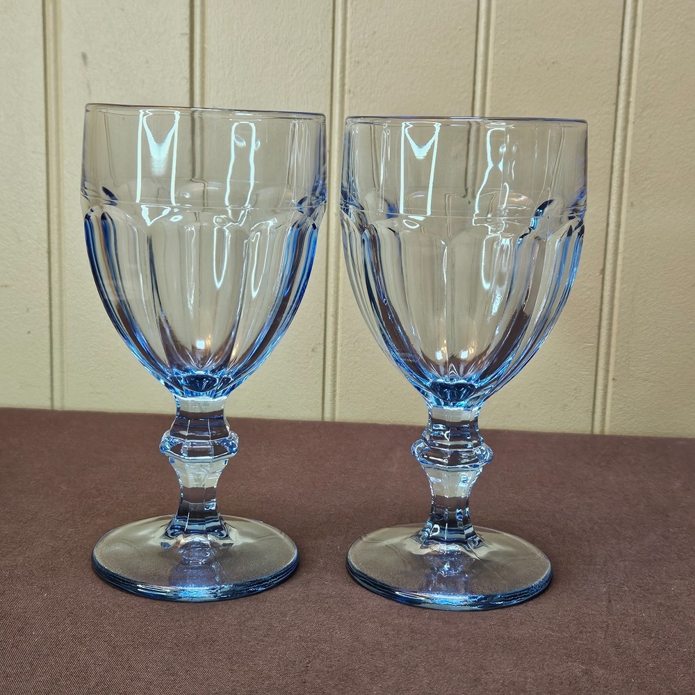 Libby Duratuff Gibralter MISTY BLUE Stemmed Glasses Goblets Lot of 2