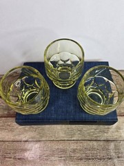 Vintage set of 3 Glass Cambridge Georgian Gold Krystol Yellow 4″ Glasses