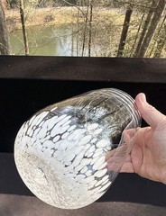 Hand Blown Studio Art Glass Signed Clear & White Confetti Design Vase Beautiful!