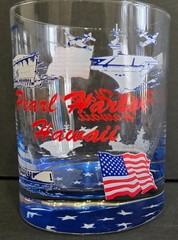 Pearl Harbor Hawaii Double Old Fashion Rocks Glass US Flag Stars Bottom Memorial