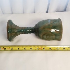 Vintage Handmade Green and Brown Pottery Ceramic Wine Glass Chalice Goblet (7″)