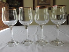 Set 4 Czech Bohemia Crystal GENEVE Gold Rim Ribbed Stem 9oz Wine Glasses 7 1/4″