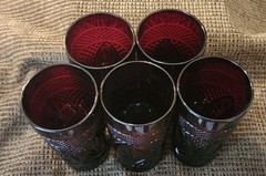 Set of 5 Cristal D’Arques Durand Luminarc Ruby Red 14oz 6.25″ Glass Tumblers