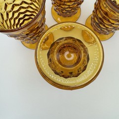 Set Of 4 Vintage Indiana Glass Whitehall Cubist Amber Footed Iced Tea Glasses (B